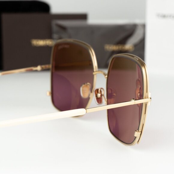 Tom Ford Women Sunglasses Rose Gold Violet Square FT1006 32Y BRAND NEW main image 9